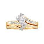 10kt Yellow Gold Womens Marquise Diamond Bridal Wedding Engagement Ring Band Set 1/4 Cttw