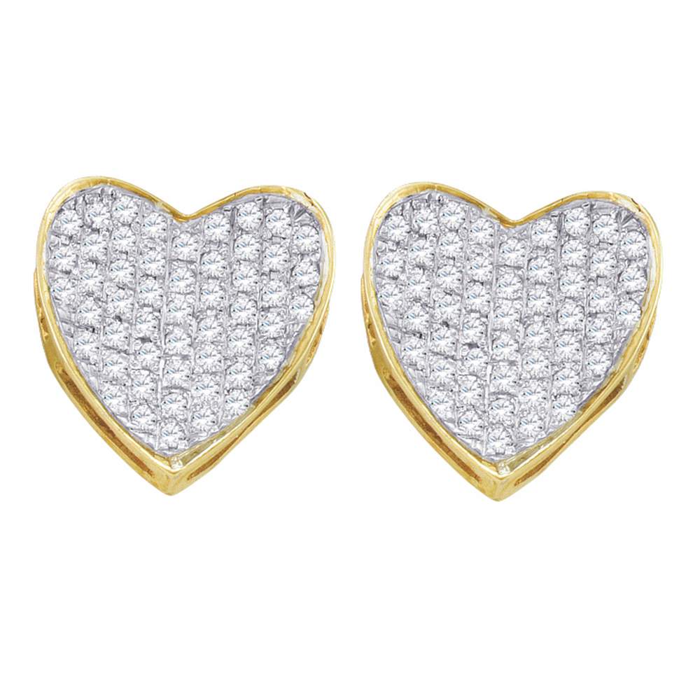 10kt Yellow Gold Womens Round Diamond Heart Love Cluster Earrings 1/3 Cttw