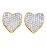10kt Yellow Gold Womens Round Diamond Heart Love Cluster Earrings 1/3 Cttw