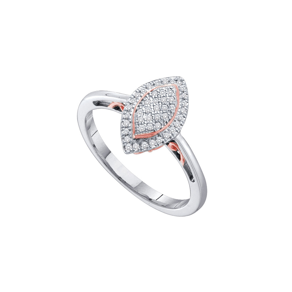 10kt White Gold Womens Round Diamond Rose-tone Frame Oval Cluster Ring 1/6 Cttw