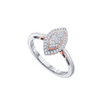 10kt White Gold Womens Round Diamond Rose-tone Frame Oval Cluster Ring 1/6 Cttw
