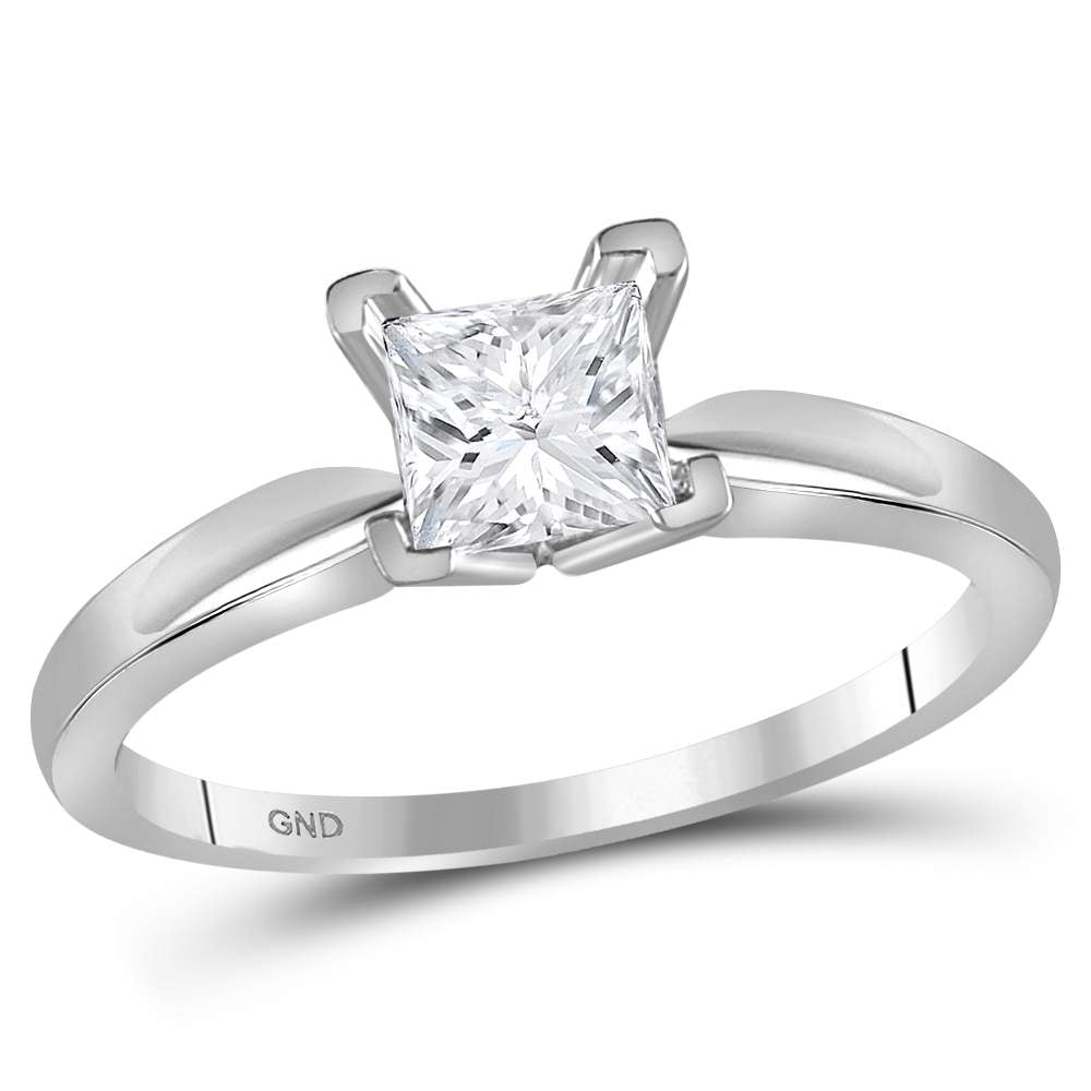 14kt White Gold Womens Princess Diamond Solitaire Bridal Wedding Engagement Ring 7/8 Cttw