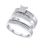 10kt White Gold His & Hers Round Diamond Cluster Matching Bridal Wedding Ring Band Set 1/3 Cttw