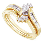 10kt Yellow Gold Womens Marquise Diamond Bridal Wedding Engagement Ring Band Set 1/4 Cttw