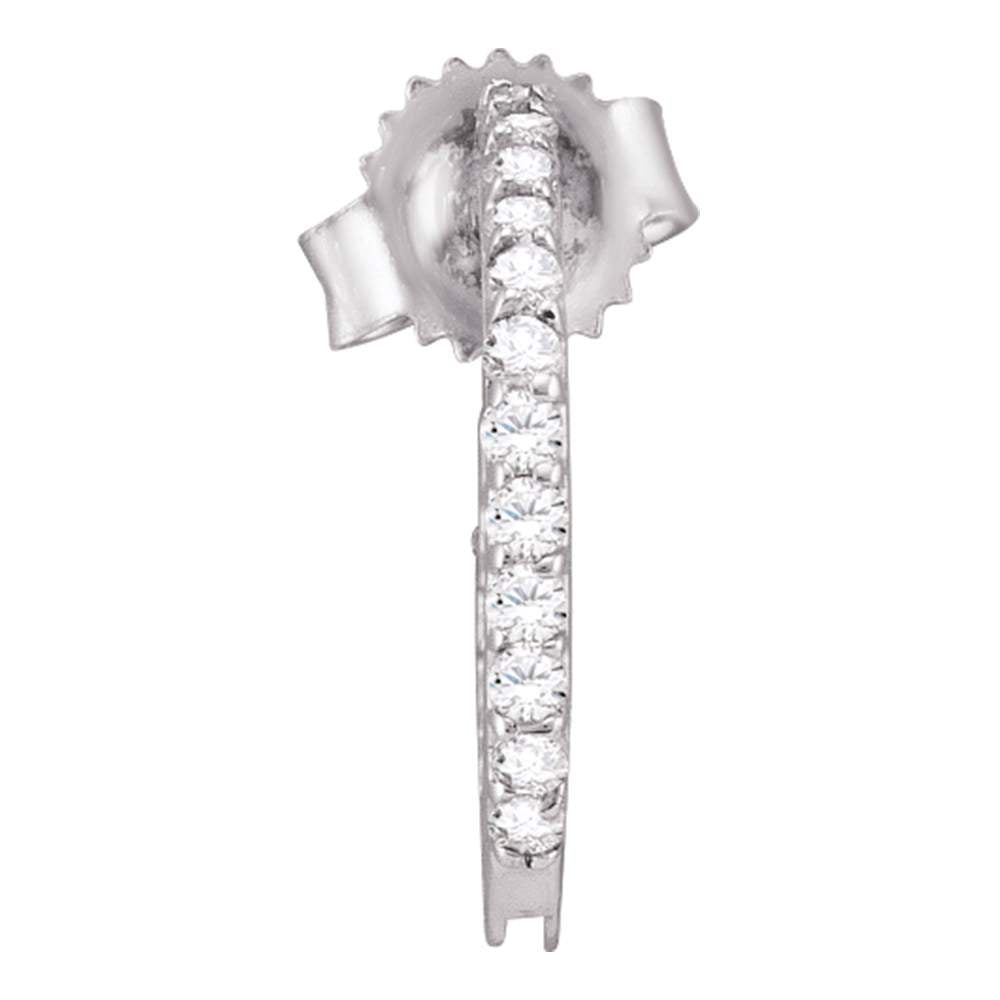 14kt White Gold Womens Round Pave-set Diamond Single Row Screwback Hoop Earrings 1/4 Cttw