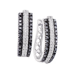 14kt White Gold Womens Round Black Color Enhanced Diamond Triple Row Vertical Stripe Hoop Earrings 1.00 Cttw