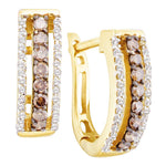 14kt Yellow Gold Womens Round Cognac-brown Color Enhanced Diamond Hoop Earrings 1/2 Cttw