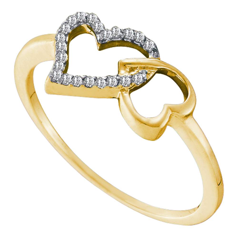 10kt Yellow Gold Womens Round Diamond Joined Linked Heart Ring 1/12 Cttw