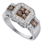 14kt White Gold Womens Round Cognac-brown Color Enhanced Diamond Cluster Ring 1.00 Cttw