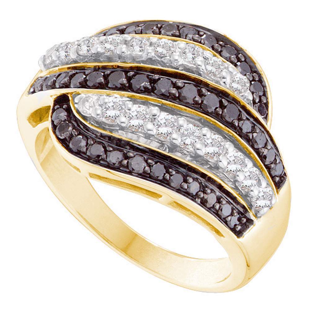 14kt Yellow Gold Womens Round Black Color Enhanced Diamond Stripe Cocktail Band 1.00 Cttw