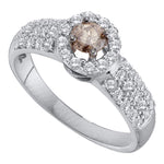 14kt White Gold Womens Round Cognac-brown Color Enhanced Diamond Solitaire Halo Bridal Wedding Engagement Ring 3/4 Cttw