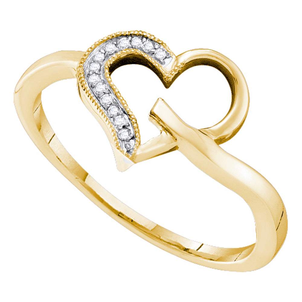 10kt Yellow Gold Womens Round Diamond Heart Love Ring 1/20 Cttw