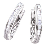 10kt White Gold Womens Baguette Channel-set Diamond Hoop Earrings 1/2 Cttw