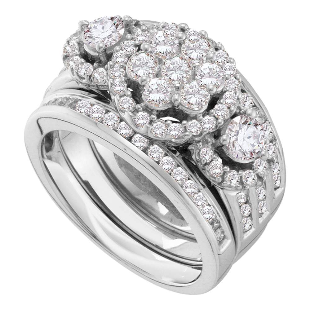 14kt White Gold Womens Round Diamond 3-Piece Bridal Wedding Engagement Ring Band Set 2.00 Cttw