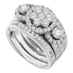 14kt White Gold Womens Round Diamond 3-Piece Bridal Wedding Engagement Ring Band Set 2.00 Cttw