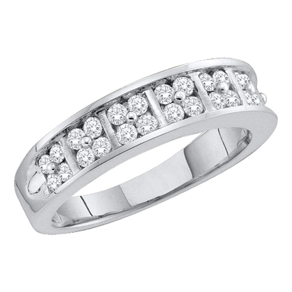 14kt White Gold Womens Round Diamond Double Row Band Ring 1/2 Cttw