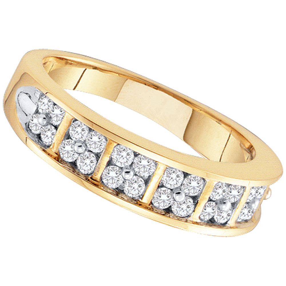 14kt Yellow Gold Womens Round Diamond Double Row Band Ring 1/2 Cttw