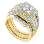 14kt Yellow Gold Womens Round Diamond Halo 3-Piece Bridal Wedding Engagement Ring Band Set 1-1/2 Cttw