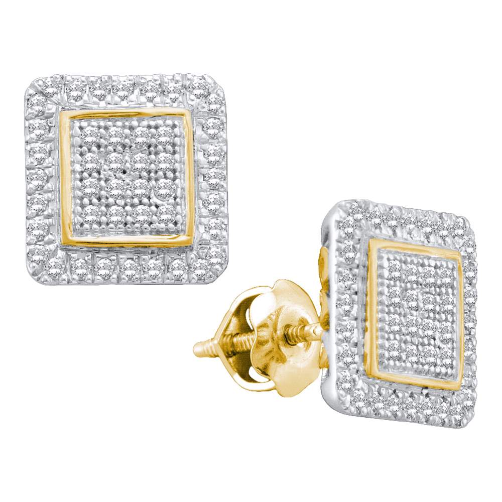 10kt Yellow Gold Womens Round Diamond Cluster Square Stud Earrings 1/3 Cttw