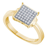 10kt Yellow Gold Womens Round Diamond Square Cluster Ring 1/10 Cttw