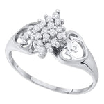 14kt White Gold Womens Round Prong-set Diamond Cluster Heart Mom Ring 1/6 Cttw