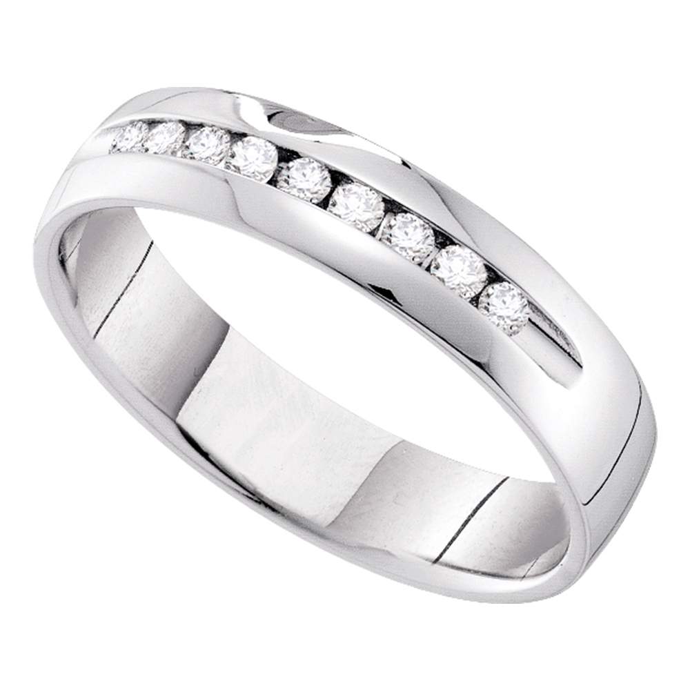 14k White Gold Womens Round Channel-set Diamond Smooth Comfort-fit Wedding Anniversary Band 1/2 Cttw