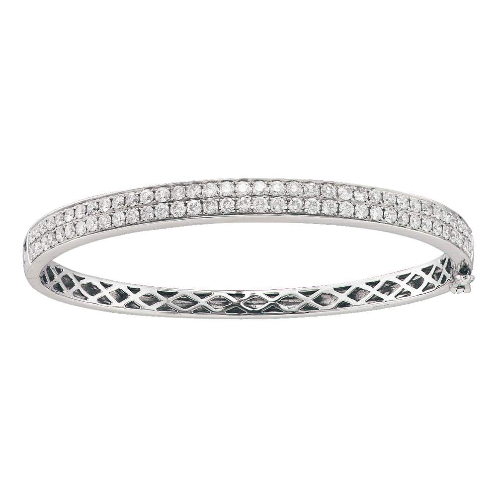14kt White Gold Womens Round Diamond Classic Double Row Bangle Bracelet 2.00 Cttw
