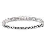 14kt White Gold Womens Round Diamond Classic Double Row Bangle Bracelet 2.00 Cttw