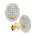 10kt Yellow Gold Womens Round Diamond Oval Frame Cluster Earrings 1/4 Cttw