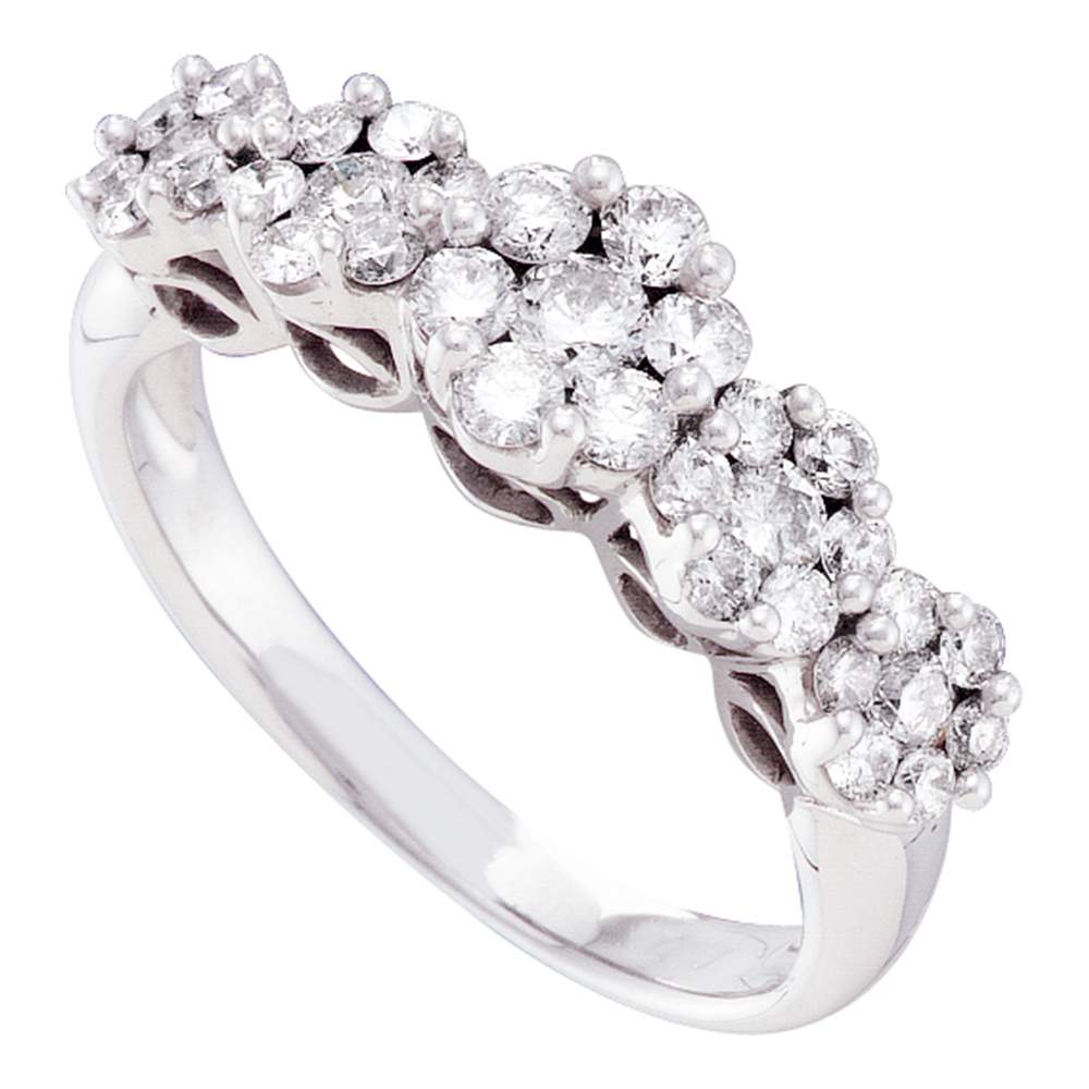 14kt White Gold Womens Round Diamond Five Flower Cluster Ring 1.00 Cttw