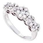 14kt White Gold Womens Round Diamond Five Flower Cluster Ring 1.00 Cttw
