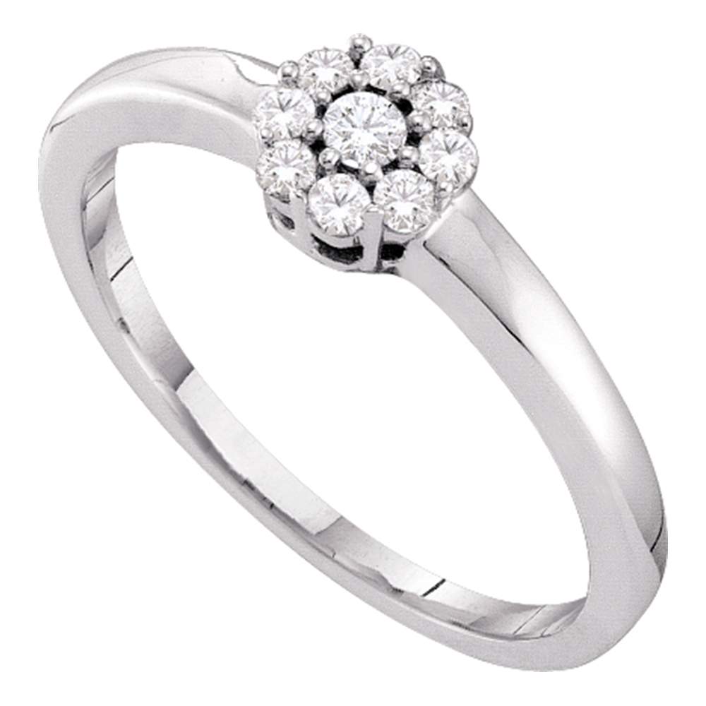 14kt White Gold Womens Round Diamond Cluster Bridal Wedding Engagement Ring 1/5 Cttw