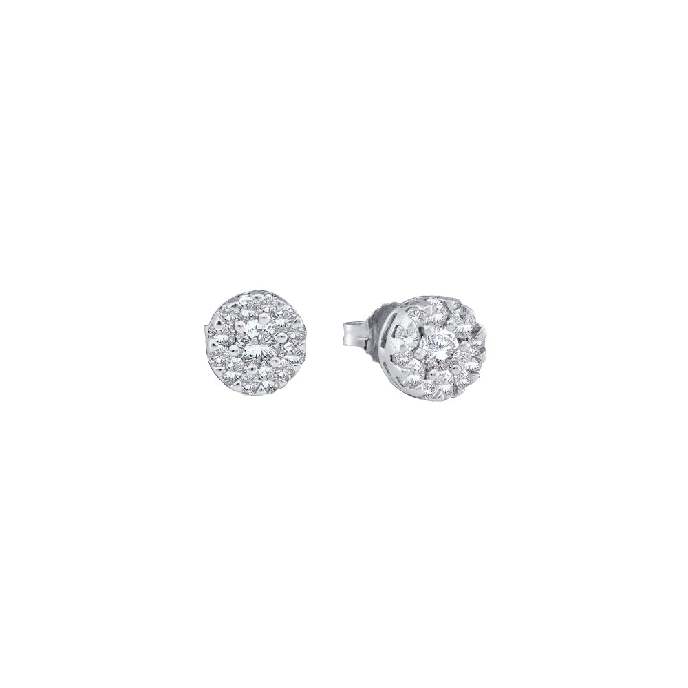 14kt White Gold Womens Round Diamond Flower Cluster Screwback Stud Earrings 1/4 Cttw