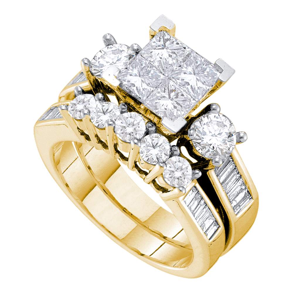 14kt Yellow Gold Womens Princess Diamond Bridal Wedding Engagement Ring Band Set 3.00 Cttw