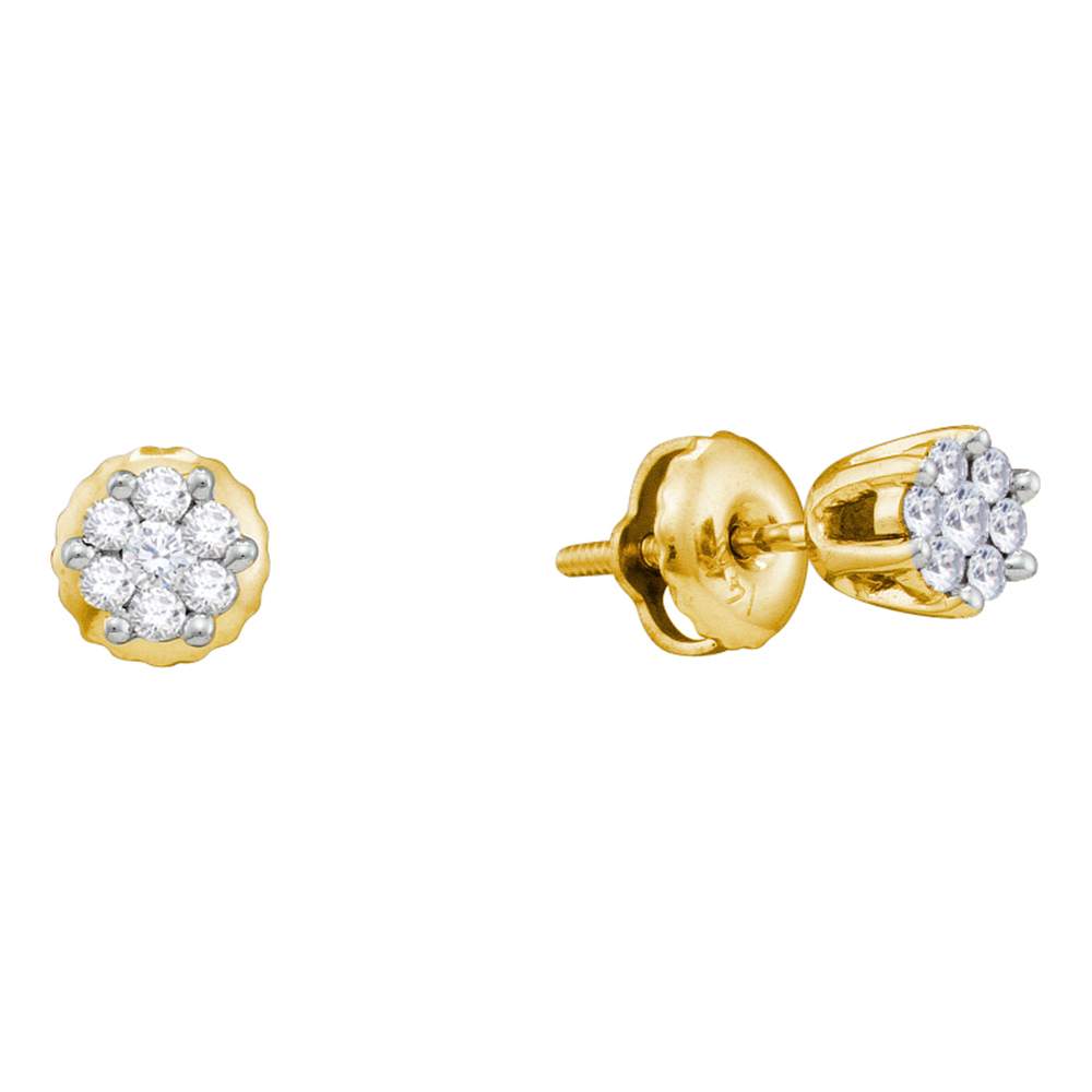 14kt Yellow Gold Womens Round Diamond Small Flower Cluster Screwback Earrings 1/6 Cttw