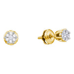 14kt Yellow Gold Womens Round Diamond Small Flower Cluster Screwback Earrings 1/6 Cttw