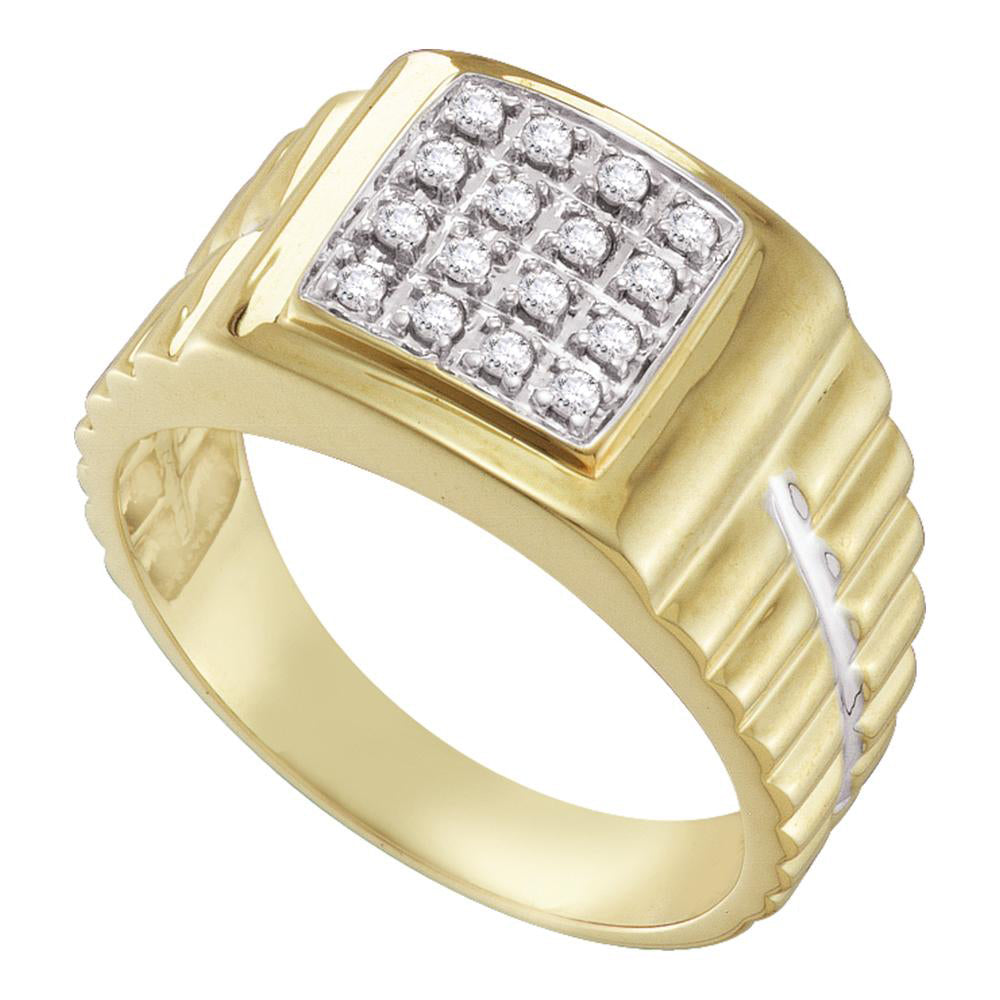 10kt Yellow Gold Mens Round Diamond Square 2-tone Cluster Ring 1/4 Cttw