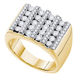 14kt Yellow Gold Mens Round Channel-set Diamond Square Stripe Cluster Ring 1-1/2 Cttw