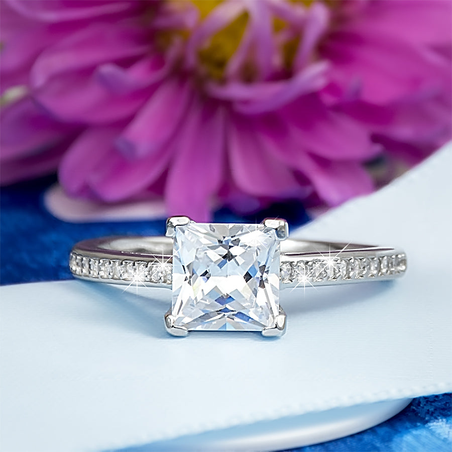 1.25 CT Carat Women's Engagement RING Sterling Silver Princess Cut
