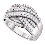 14kt White Gold Womens Baguette Round Diamond Crossover Cocktail Band Ring 1.00 Cttw
