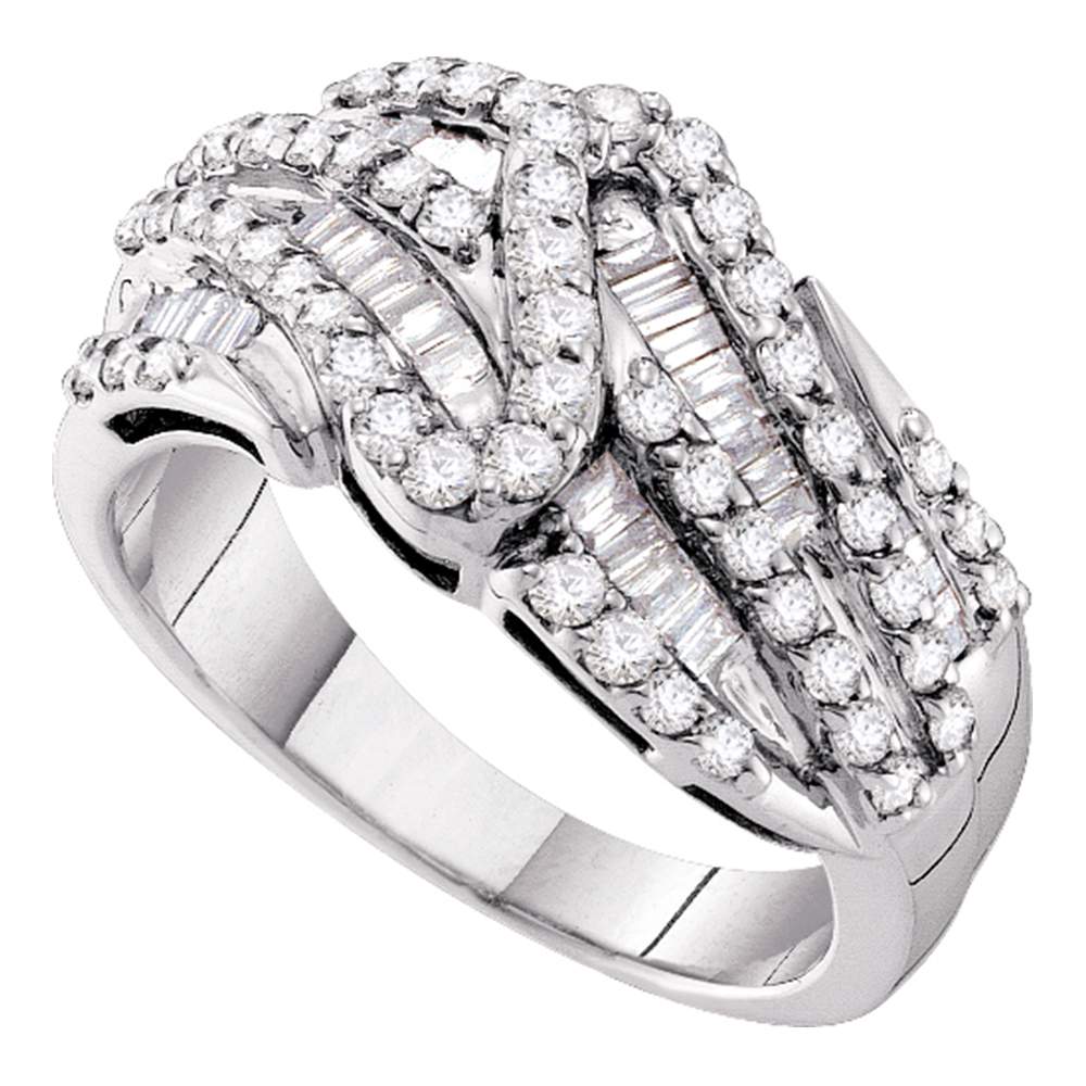 14kt White Gold Womens Round Pave-set Diamond Striped Fashion Band Ring 1.00 Cttw
