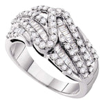 14kt White Gold Womens Round Pave-set Diamond Striped Fashion Band Ring 1.00 Cttw