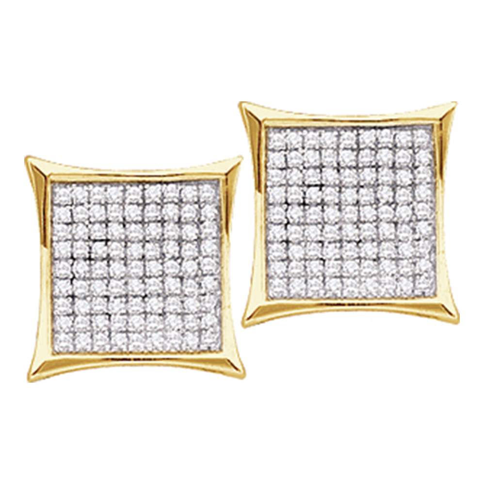 10kt Yellow Gold Womens Round Diamond Square Kite Cluster Stud Earrings 1/20 Cttw