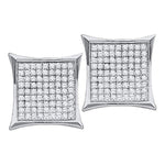10kt White Gold Womens Round Diamond Square Kite Cluster Stud Earrings 1/20 Cttw
