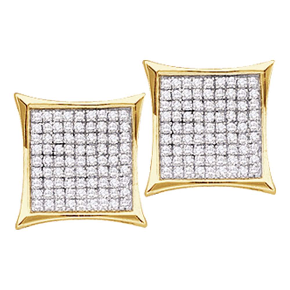 14kt Yellow Gold Womens Round Diamond Square Kite Cluster Stud Earrings 1/20 Cttw