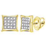 10kt Yellow Gold Womens Round Diamond Square Kite Cluster Stud Earrings 1/10 Cttw