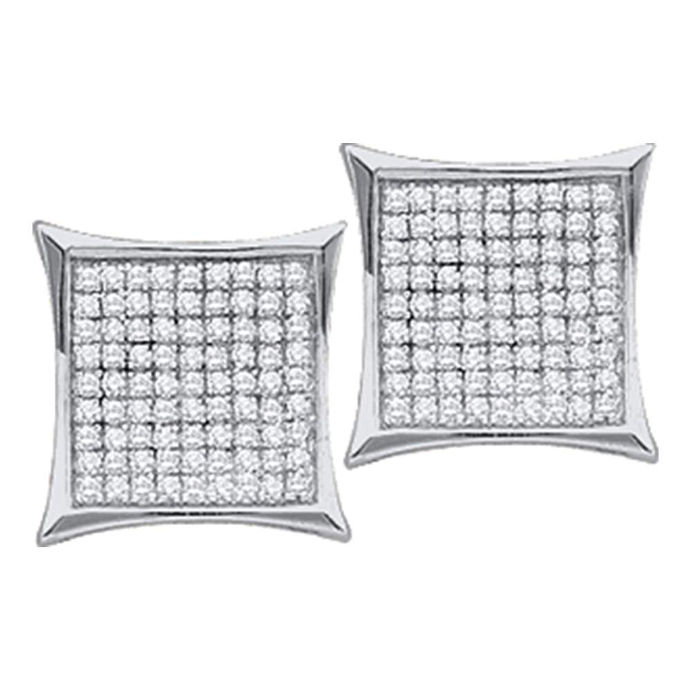 14kt White Gold Womens Round Diamond Square Kite Cluster Stud Earrings 1/10 Cttw