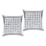 14kt White Gold Womens Round Diamond Square Kite Cluster Stud Earrings 1/10 Cttw