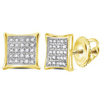 10kt Yellow Gold Womens Round Diamond Square Kite Cluster Earrings 1/6 Cttw