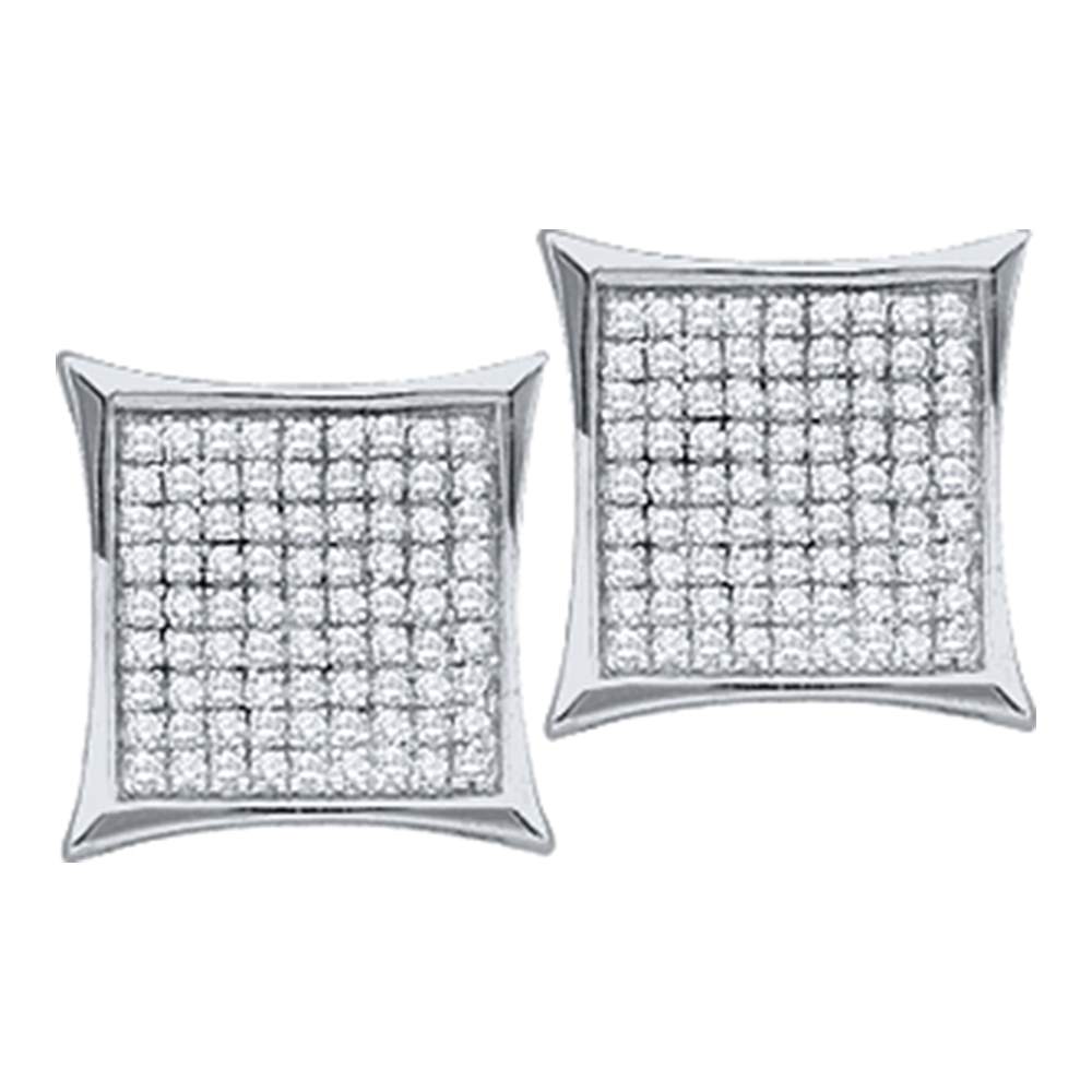 14kt White Gold Womens Round Diamond Square Cluster Earrings 1/4 Cttw